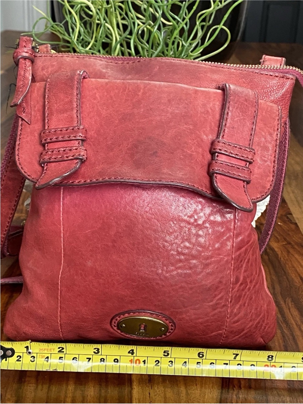Fossil Leather Crossbody Bag - Red genuine leather